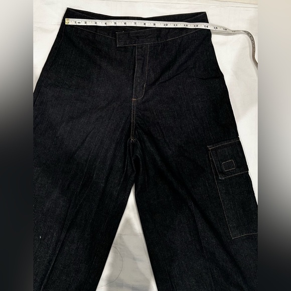 NWOT Vintage CLUB MONACO Women's Blue Dark Wash Wide Leg Cargo Crop Jeans Sz 8 - Picture 3 of 12
